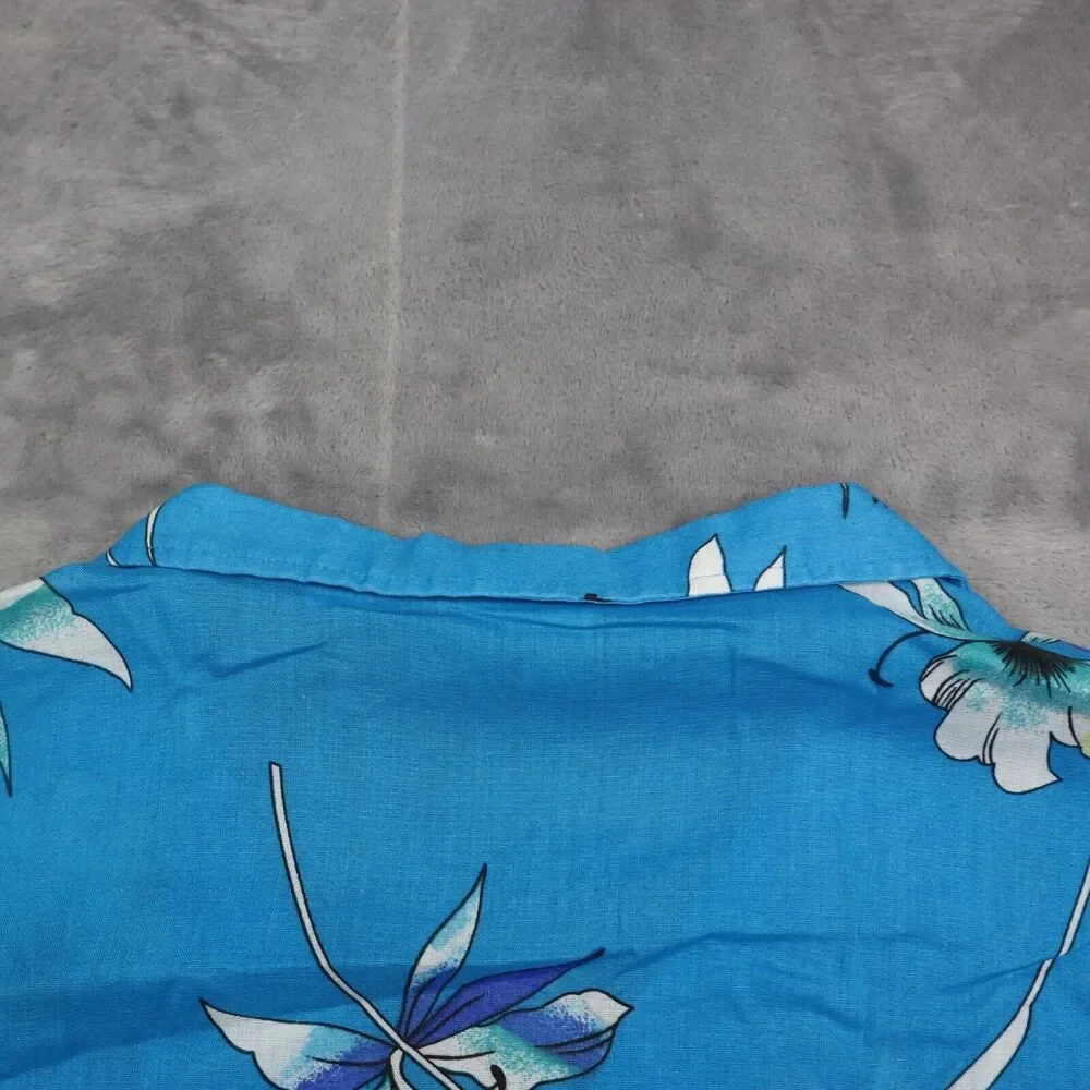 Shore Things Shirt Mens L Blue Floral Hawaiian Button Up Short Sleeve Casual
